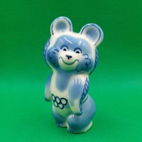 Rare Blue Gzhel Porcelain Victor Chizhikov Misha Teddy Bear 1980 Moscow Olympics Mascot Figure