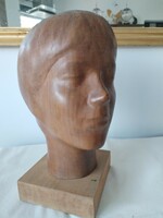 Female head - wooden sculpture / Ferenc on wheels / included