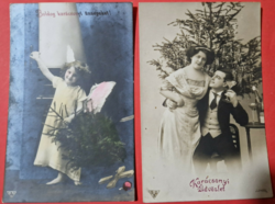 Régi karácsonyi üdvözlő képeslapok 1910 és 1912-es pecsételéssel hibátlan állapotban