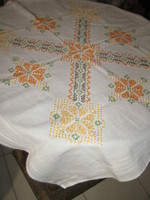 Beautiful hand embroidered cross-eyed filigree tablecloth