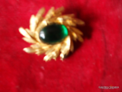 Gilded old, green stone decorative pin, .With safety lock, Australian.. Unused