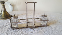 Antique art-deco stand salt and pepper holder, table spice storage