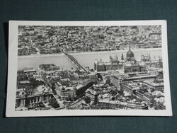 Postcard, Budapest, city skyline detail, Kossuth Bridge, country house