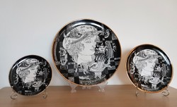 Saxon endre raven house decorative plate / wall plate - adria series - 3 pieces in one