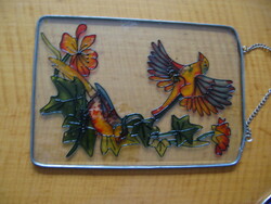 Bird glass painted picture in a lead frame