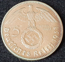 5 Marks from the time of the German 3rd Empire. 1938 D