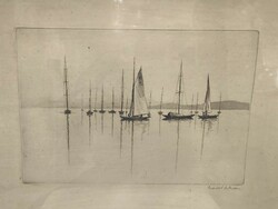 István Zádor(1882-1963) calm wind on the balatone/etching signed