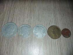 French franc coins, 5 pcs