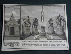 Képeslap,irredenta,trianon,Paris,Budapest,Magyarországról elszakított négy tájegység szobrai,1930-