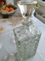 Old whiskey glass and bottle for sale! Thick liqueur glass with a printed pattern for sale!