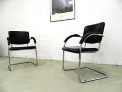 Pair of Italian retro / design leather chairs with chrome frame