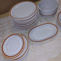 Alföldi porcelain yellow brown striped 1 oval, hot dog, portion plate, stew plate