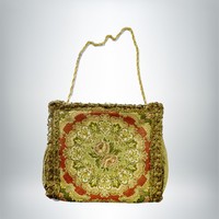 Embroidered theater bag pearl closure