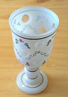 Glass cup in Biedermeier style with white, stylish, gilded hand-painted decoration. Bohemia