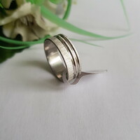 New Silver 2-Band Asymmetrical Recessed Stripe Matte Ring - usa 10 / eu 62 / ø20