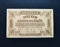 Tízezer Adópengő / Adójegy 1946, VF+