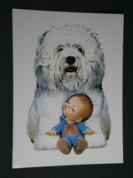 Postcard, ruth morehead graphics, cartoon, little boy with dog