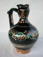 Kántor Karcag old glazed ceramic jug with inscription farmhouse decoration