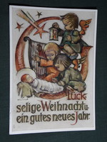 Képeslap,Németország,Hummel grafika, rajz, kislány ,gyerek modell, ünnepi, angyal,1970-
