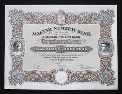 Hungarian National Bank share 500 gold crowns 1924