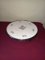 Antique earthenware inlaid cake plate
