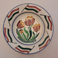 Wilhelmsburg flag, painted with tulips, marked folk ceramic decorative plate