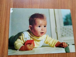 Régi képeslap, kisgyerek, Reismann Mariann fotója, postatiszta