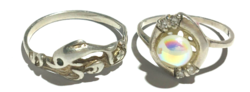2 special silver rings, tropical dolphin, finely crafted socket, brilliant-cut gemstone
