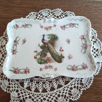 Porcelain tray with peacock and rose pattern
