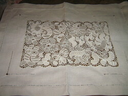 Cute antique ecru sewn lace tablecloth