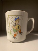 Zsolnay regular size mug with children's pattern, with a soccer scene