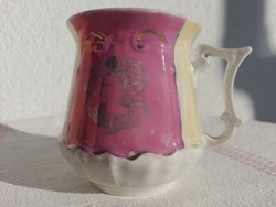 SZECESSZIÓS PORCELÁN LÜSZTERMÁZAS "EMLÉK" BÖGRE, 1900-as évek eleje