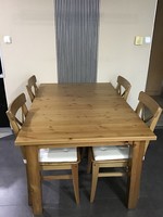 Ikeas stornäs extendable table with antique effect for sale, 4 pcs. Ingolf with cushioned chair, in one