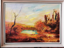 János Szabó: ruined castle oil painting