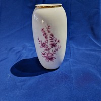 Hollóházi pink flower patterned porcelain vase Sajószentpéter glass factory commemorative 100 year round