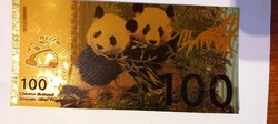 2 Panda - gold-plated, plastic fantasy banknote