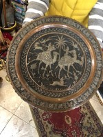 Bronze wall dish, 45 cm diameter, hand forged, antique.
