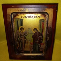 Byzantine icon with gold leaf, hand painted on wood, with certificate.