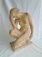 László Gabay (1897-1952): art-deco female nude, painted ceramic, flawless, m: 29 cm