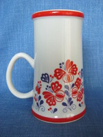 Hollóház porcelain red-blue floral mug mug beer mug