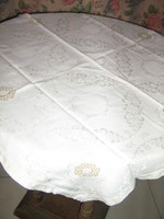 Beautiful hand embroidered butter-colored floral elegant damask tablecloth