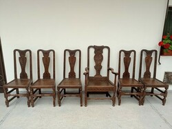 Antik 6 db reneszánsz 18. századi faragott keményfa szék 1780 dátummal 4381