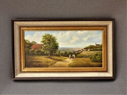 High-quality oil painting, landscape with figures, approx. 1930!!!