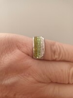 Old silver handmade ring with green and white swarovski stones for sale!