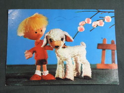 Postcard, festive, foky otto puppet design, little boy, lamb
