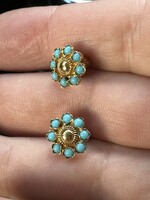 Beautiful old 14kr gold earring with turquoise for sale! Price: 32.000.-