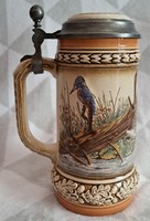 Ceramic mug with tin lid, kingfisher, fish beer mug (l4444)