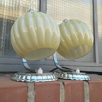 Pair of art deco nickel-plated lamps renovated - vertically ribbed cream shade
