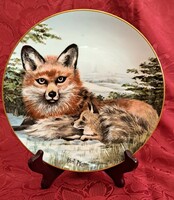 Rókás dísztányér, vadászos porcelán tányér (L4463)