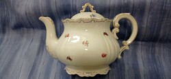Beautiful Zsolnay teapot with tiny flowers. Gold feathered